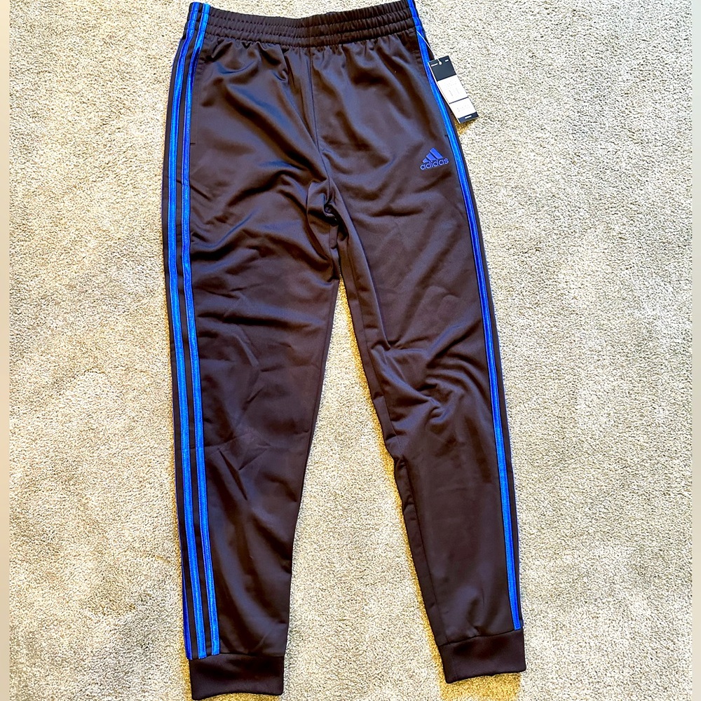 NWT Adidas Tricot joggers - Black/Blue - Big Boys Sz L (14/16)